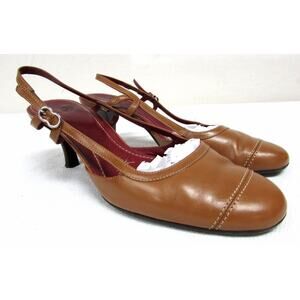 Cole Haan women's size 7 B brown leather ankle strap med heel shoes pumps sling